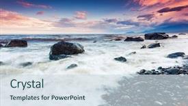  Presentation with stormy sea - Audience pleasing PPT theme consisting of majestic summer sunset backdrop and a sky blue colored foreground