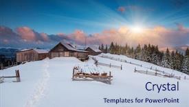  Presentation with house snow mountain - Audience pleasing presentation theme consisting of majestic sunset in the mountains backdrop and a lemonade colored foreground