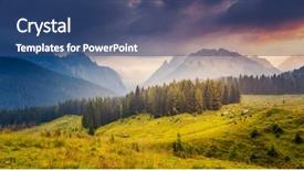  Presentation with soul winning great feeling - Beautiful PPT theme featuring majestic sunset mountains landscape - great view of the foggy backdrop and a ocean colored foreground