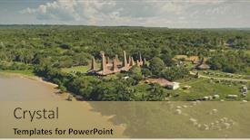  Presentation with nature village - Slide set having majestic-tradion-village-at-green background and a coral colored foreground