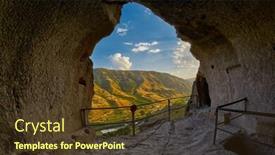  Presentation with mountain view california - Slide deck having majestic view of vardzia mountain town and monastery in georgia at sunset background and a tawny brown colored foreground