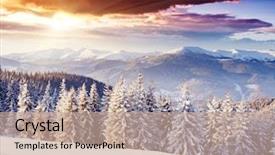  Presentation with happy new year - Cool new slides with majestic winter landscape glowing backdrop and a coral colored foreground