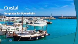  Presentation with marina - PPT layouts enhanced with majorca cala bona marina port son servera mallorca in balearic islands of spain background and a teal colored foreground