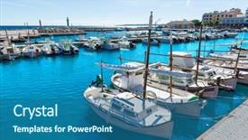  Presentation with marina - Slide set consisting of majorca cala bona marina port son servera mallorca in balearic islands of spain background and a ocean colored foreground