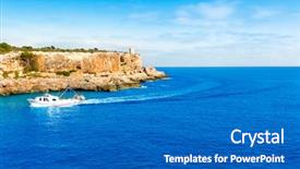  Presentation with spain - Presentation design featuring majorca cala figuera in santanyi mallorca balearic islands of spain background and a gray colored foreground