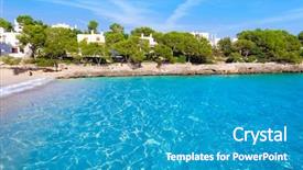  Presentation with spain - Presentation design featuring majorca cala gran beach in cala dor in mallorca santanyi at balearic islands of spain background and a teal colored foreground