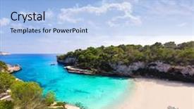  Presentation with beach - Beautiful PPT theme featuring majorca cala llombards santanyi beach in mallorca balearic island of spain backdrop and a light blue colored foreground