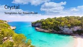  Presentation with island - Slide deck with majorca cala llombards santanyi beach in mallorca balearic island of spain background and a light blue colored foreground