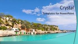  Presentation with beach - Beautiful slide deck featuring majorca cala llombards santanyi beach in mallorca balearic island of spain backdrop and a teal colored foreground
