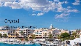  Presentation with marina - Presentation design consisting of majorca cala ratjada rajada marina port boats in capdepera mallorca background and a teal colored foreground