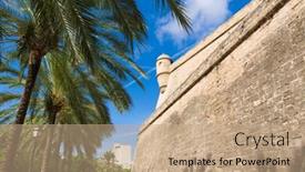  Presentation with facade - Audience pleasing slide set consisting of majorca-es-baluard-facade backdrop and a coral colored foreground