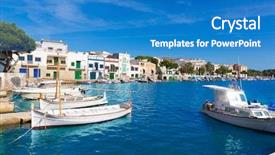  Presentation with port - Presentation theme enhanced with majorca porto colom felanitx port in mallorca balearic island of spain background and a teal colored foreground