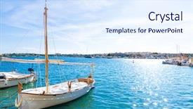  Presentation with port - Colorful PPT theme enhanced with majorca porto colom felanitx port in mallorca balearic island of spain backdrop and a sky blue colored foreground