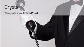  Presentation with butler - Colorful PPT theme enhanced with majordome - butler holding the handset backdrop and a  colored foreground