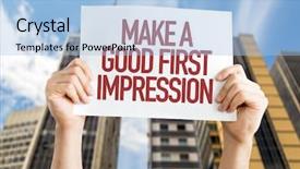  Presentation with first impression - Colorful slide set enhanced with make a good first impression backdrop and a light blue colored foreground