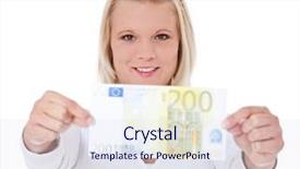  Presentation with euro - Presentation design with make budget - attractive young woman holding 200 background and a  colored foreground