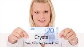  Presentation with euro - Presentation design featuring make budget - attractive young woman holding 20 background and a  colored foreground