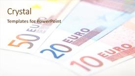  Presentation with budget - Presentation theme having make budget - various euro notes detail shot background and a  colored foreground