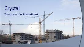  Presentation with house building - Colorful presentation theme enhanced with make concrete construction - building new house backdrop and a  colored foreground