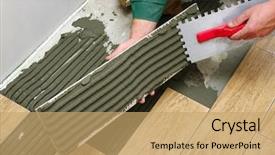  Presentation with tile - Presentation with make concrete construction - man installs ceramic tile background and a coral colored foreground