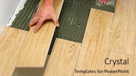  Presentation with tile - Colorful PPT theme enhanced with make concrete construction - man installs ceramic tile backdrop and a coral colored foreground