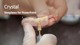  Presentation with dental laboratory - Audience pleasing PPT theme consisting of make denture prothesis in dental backdrop and a coral colored foreground