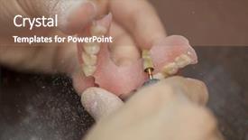  Presentation with dental laboratory - PPT theme enhanced with make denture prothesis in dental background and a coral colored foreground