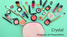  Presentation with cosmetic - Presentation design with make difference - decorative cosmetic set on color background and a mint green colored foreground