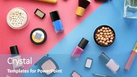  Presentation with cosmetics - Cool new PPT theme with make difference - set of decorative cosmetics backdrop and a teal colored foreground