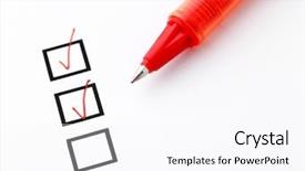  Presentation with multiple choice checkbox - Presentation design featuring make list - checkbox and pen background and a pink colored foreground