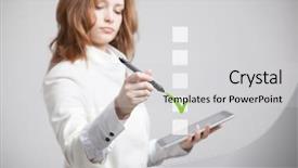  Presentation with box - PPT theme having make list - young business woman checking background and a light gray colored foreground