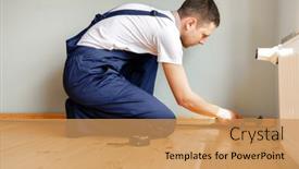  Presentation with room - Cool new PPT theme with make-repairs-installing-a-new backdrop and a coral colored foreground