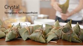  Presentation with dumpling - Presentation with make steamed sticky rice dumpling background and a coral colored foreground