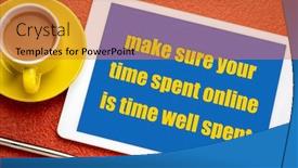  Presentation with cup coffee - Audience pleasing PPT theme consisting of make-sure-your-time-spent backdrop and a red colored foreground