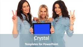  Presentation with beautiful black women smiling - Beautiful presentation theme featuring make the victory hand sign backdrop and a light blue colored foreground