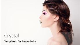  Presentation with beauty cosmetics - Theme enhanced with make-up and cosmetics concept beauty portrait of a sexual woman with bright make-up white background background and a cream colored foreground