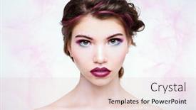  Presentation with cosmetics beauty - Amazing PPT theme having make-up and cosmetics concept beauty portrait of a sexual woman with bright make-up white background backdrop and a lemonade colored foreground