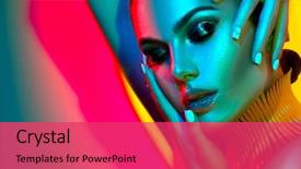  Presentation with design fashion - Colorful presentation enhanced with make-up and manicure art backdrop and a red colored foreground