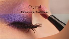  Presentation with eye shadow - PPT theme with make-up-artist-applies-makeup and a coral colored foreground