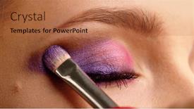  Presentation with eye shadow - Presentation theme having make-up-artist-applies-makeup and a coral colored foreground