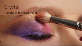  Presentation with eye shadow - Slide deck having make-up-artist-applies-makeup and a coral colored foreground