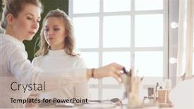  Presentation with artist - PPT theme featuring make-up-artist-doing-make background and a soft green colored foreground