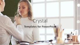  Presentation with artist - Amazing PPT theme having make-up-artist-doing-make backdrop and a mint green colored foreground