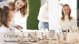  Presentation with artist - Beautiful presentation theme featuring make-up-artist-doing-professional backdrop and a soft green colored foreground