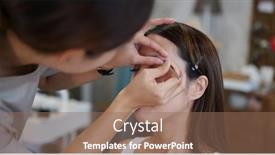  Presentation with artist - Amazing presentation theme having make-up-artist-shaping-eyebrow backdrop and a coral colored foreground