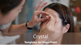  Presentation with artist - PPT theme featuring make-up-artist-shaping-eyebrow background and a coral colored foreground