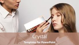  Presentation with artist - Audience pleasing slide set consisting of make-up artist young male doing make-up beautiful girl beauty concept and style backdrop and a coral colored foreground