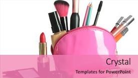  Presentation with cosmetics - Slide set having make up bag with cosmetics background and a coral colored foreground