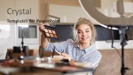  Presentation with eye shadow - Amazing slides having make-up-blogger-holding-eye backdrop and a coral colored foreground