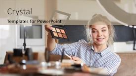  Presentation with eye shadow - Slide set with make-up-blogger-holding-eye background and a coral colored foreground